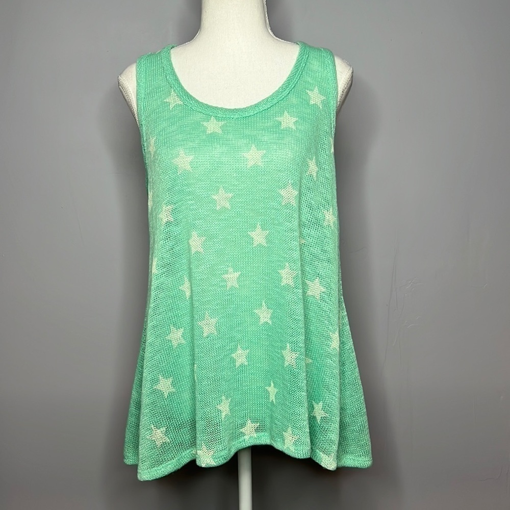 VINTAGE HAVANA LARGE MINT GREEN RACER BACK KNIT TANK TOP WITH STARS New